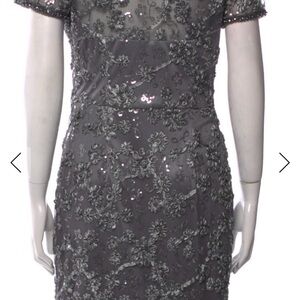 Sue Wong Charcoal Floral Embellished Midi Dress